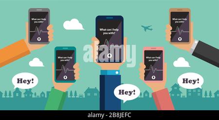 Concierge app ( personal voice assistant / siri ) vector banner illustration Stock Vector
