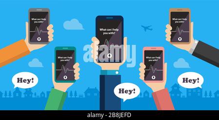 Concierge app ( personal voice assistant / siri ) vector banner illustration Stock Vector