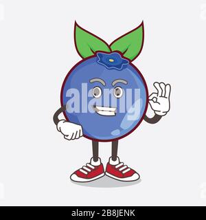 An illustration of Blueberry Fruit cartoon mascot character with calling gesture Stock Photo