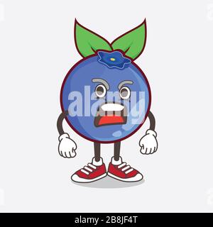 An illustration of Blueberry Fruit cartoon mascot character with angry face Stock Photo