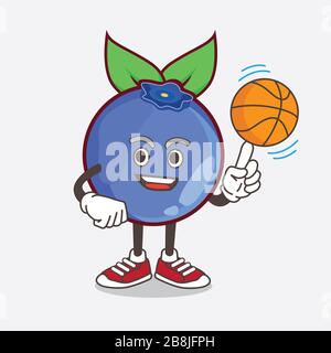 An illustration of Blueberry Fruit cartoon mascot character with a basketball Stock Photo