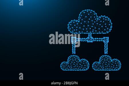 Cloud data made from points and lines on dark blue background, network technology wireframe mesh polygonal vector illustration Stock Vector