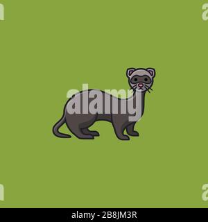 Ferret cartoon vector illustration forFerret Day on April 2nd. European Polecat or Weasel carnivore color symbol. Stock Vector