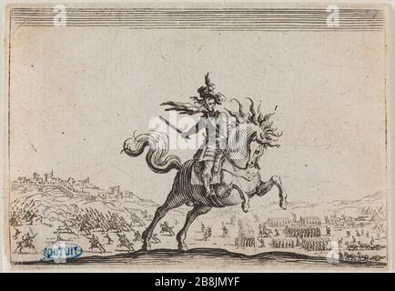 The Caprices, Commander horseback. Forty-first number in sequence of 50 pieces etched Nancy (Lieure 468, Meaume 849) Jacques Callot (1592-1635). "Les Caprices, Le Commandant à cheval. Quarante-unième numéro de la suite de 50 pièces gravée à Nancy" (Lieure 468, Meaume 849). Eau-forte. 1621. Musée des Beaux-Arts de la Ville de Paris, Petit Palais. Stock Photo