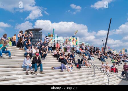 HAMBURG, GERMANY - MAY 12, 2018: Lots of people during the annual anniversary of the city's port Stock Photo