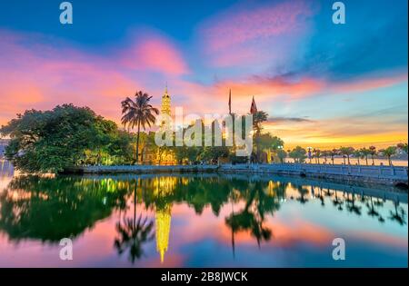 Tran Quoc pagoda in the afternoon in Hanoi, Vietnam. This pagoda locates on a small island near the southeastern shore of West Lake. This is the oldes Stock Photo