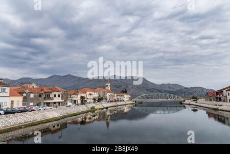 River Neretva, Opuzen city. Stock Photo