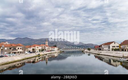 River Neretva, Opuzen city. Stock Photo