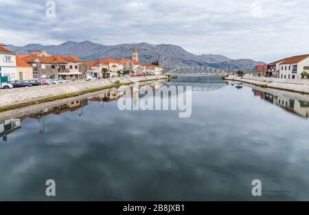 River Neretva, Opuzen city. Stock Photo