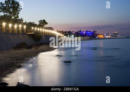 Night view of embankment in Odessa city near the Black sea Stock Photo