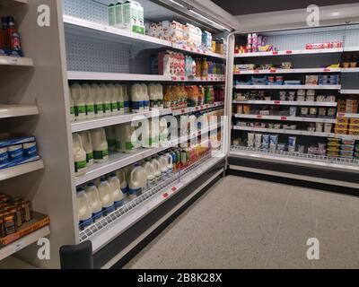 Well staked shelves in a Sainsbury's Local on York Way, Camden, north LOndon after Helen Dickinson, chief executive of the British Retail Consortium, said on Saturday that there was 'plenty of food' in the supply chain. Stock Photo