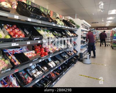 Well staked shelves in a Sainsbury's Local on York Way, Camden, north LOndon after Helen Dickinson, chief executive of the British Retail Consortium, said on Saturday that there was 'plenty of food' in the supply chain. Stock Photo