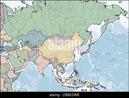 Map of the Asia continent with countries Stock Vector