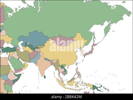 Map of the Asia continent with countries Stock Vector