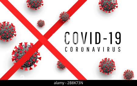 Coronavirus disease 2019. Coronavirus danger and public health risk disease concept. Realistic infected virus cells on a white background with text. Stock Vector