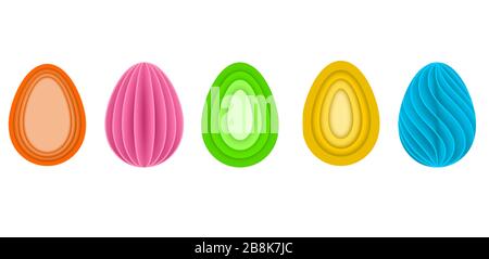 set of colorful easter eggs in paper cut style Stock Vector