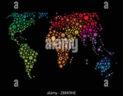 Vector world map made of virus shape silhouettes Stock Vector