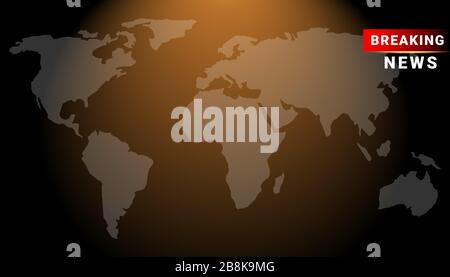 Graphical breaking news background with world map and news text in red