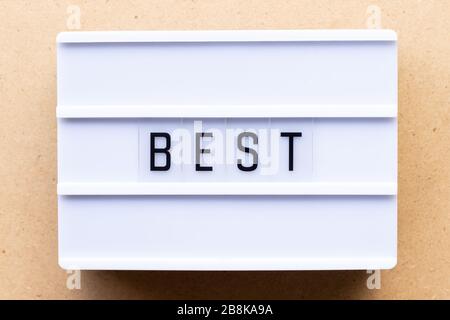 Lightbox with word best on wood background Stock Photo