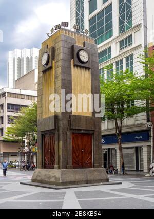 Art deco clock tower Arthur Oakley Coltman architect in Medan Pasar Old Market Square Chinatown Kuala Lumpur Malaysia. Stock Photo