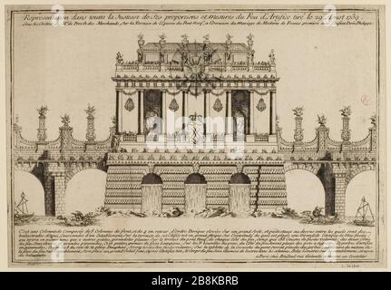 Representation throughout the rightness of its proportions and measurements of fireworks 29 aoust 1739. (TI) Stock Photo
