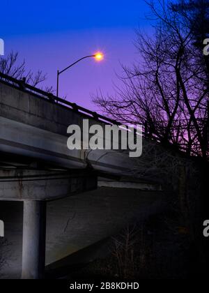 Street light on highway overpass, near Philadelphia, USA Stock Photo
