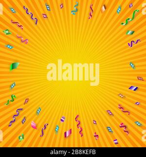 Multicolored serpentine with shadows fall set. Vector pink, violet, red, blue serpantine pieces isolated on orange yellow background. Stock Vector