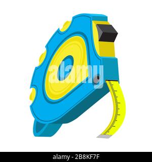 Hand Holding Roulette Construction Tool. Isometric Industrial Measure Tape Icon Isolated on White Background Stock Vector