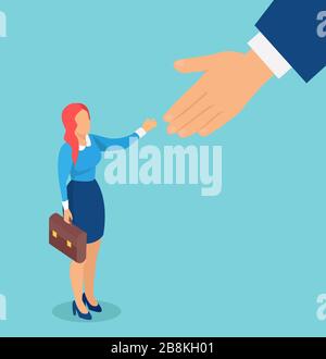 Vector of a beginner businesswoman being supported by a big business Stock Vector
