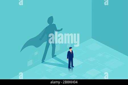 Vector of a confident businessman with a super hero shadow Stock Vector