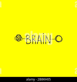 Brain symbol, hand draw brain word, coaching sign, transformation icon, mind vector illustration Stock Vector