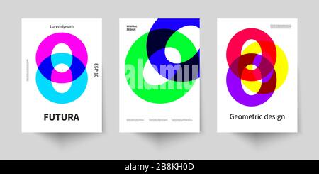 Geometric set of poster in style of bauhaus. Abstract retro composition. Geometric pattern background. Brand identity. Business presentation layout. Abstract poster with circles. Business brochure, flyer design. Stock Vector