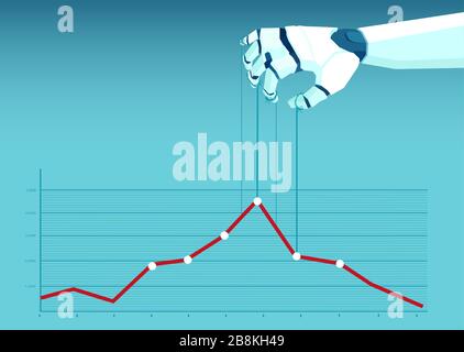 Vector of robot hand a puppet master controlling market financial graphic chart Stock Vector