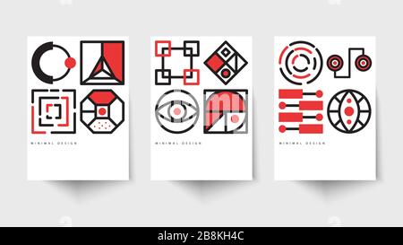 Posters with geometric patterns in scandinavian style, templates for flyer, brochure or cover of annual report in style of 80s, vector minimal backgrounds Stock Vector
