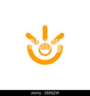 Logo happy man, smiling face and hands raised up, symbol of happiness, enjoy, joy vector icon Stock Vector