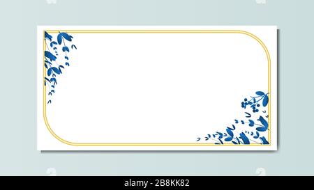 Invitation frame border background. Abstract leaves background with blue classic color. tropical leaves background. floral tropical background Stock Vector