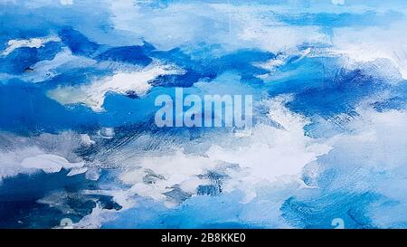 art detail blue abstract oil painted background. Turquoise oil paint texture. Abstract art background. Oil painting on canvas. A fragment of a work of Stock Photo