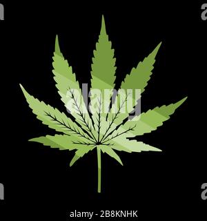 Canabis leaf in green gradient, isolated on black background. Stock Vector