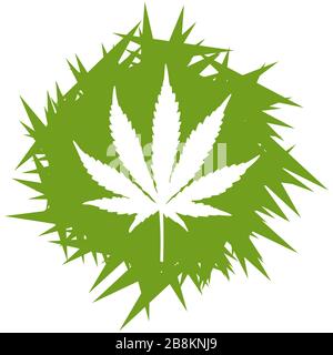 Cannabis plant leaf on spiky green background. Marijuana concept. Stock Vector