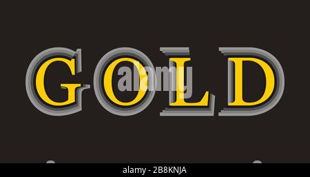 Word 'GOLD' in capital yellow letters with progressive stroke layers resembling a gray gradient, on dark background. Stock Vector