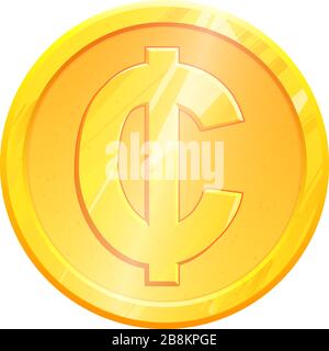 GHS Golden Ghanaian Cedi coin symbol on white background. Finance investment concept. Exchange Ghana currency Money banking illustration. Business income earnings. Financial sign stock vector. Stock Vector