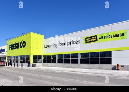 Ottawa, Canada - February 21, 2020: FreshCo deep discount supermarket on Merivale Road. The chain is owned by Sobeys, the second larrgest food retaile Stock Photo