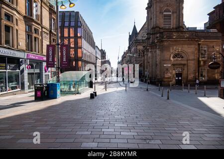 Glasgow, Scotland, UK. 22nd March, 2020. Coronavirus has an impact on the number of shoppers as Buchanan Street in the centre of the city is very quiet on Mothering Sunday. Credit: Skully/Alamy Live News Stock Photo