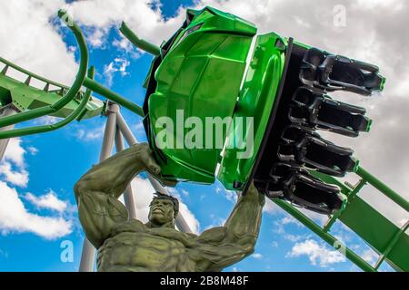 Orlando, Florida. March 02, 2019. The Incredible Hulk Coaster at Universals Islands of Adventure Stock Photo