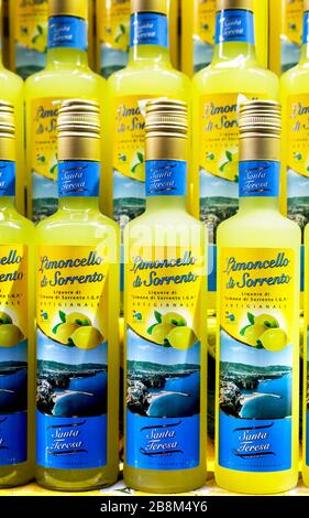 Europe, Italy, Sorrento. Display of limoncello bottles, a lemon liqueur ...