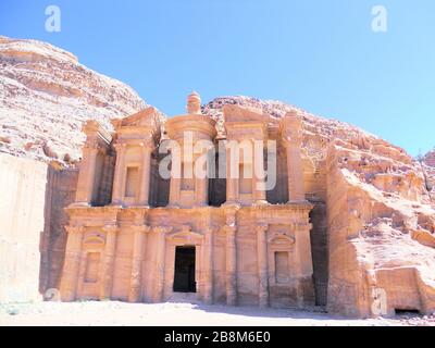 Petra, Jordan-- it is a symbol of Jordan, as well as Jordan's most-visited tourist attraction. Petra has been a UNESCO World Heritage Site since 1985 Stock Photo