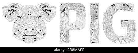 Zentangle stylized pig. Hand drawn decorative vector illustration for coloring Stock Vector