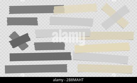 Yellow and grey different size adhesive, sticky, masking tape, paper pieces are on white squared background Stock Vector