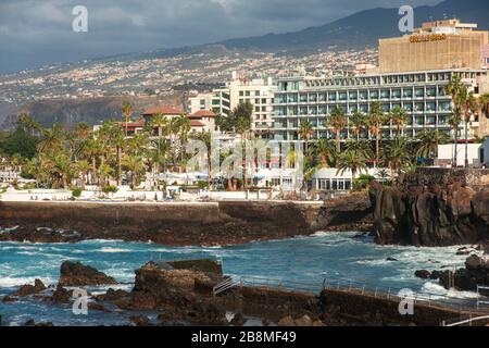 Lago Martianez, water park designed by artist Cesar Manrique, Puerto de la Cruz, Tenerife Island, Canary Islands, Spain Stock Photo