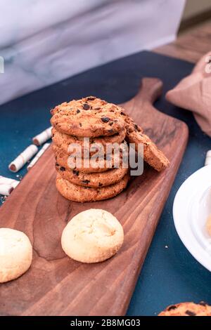 Caramel cookies on a wooden board Stock Photo